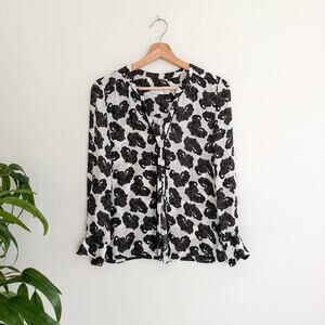 A.L.C Silk Paisley Print Button Up Blouse Black White